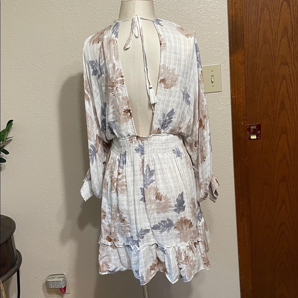 LoveStitch Floral V-Neck Ruffle Mini Dress in Cream - Picture 6 of 11